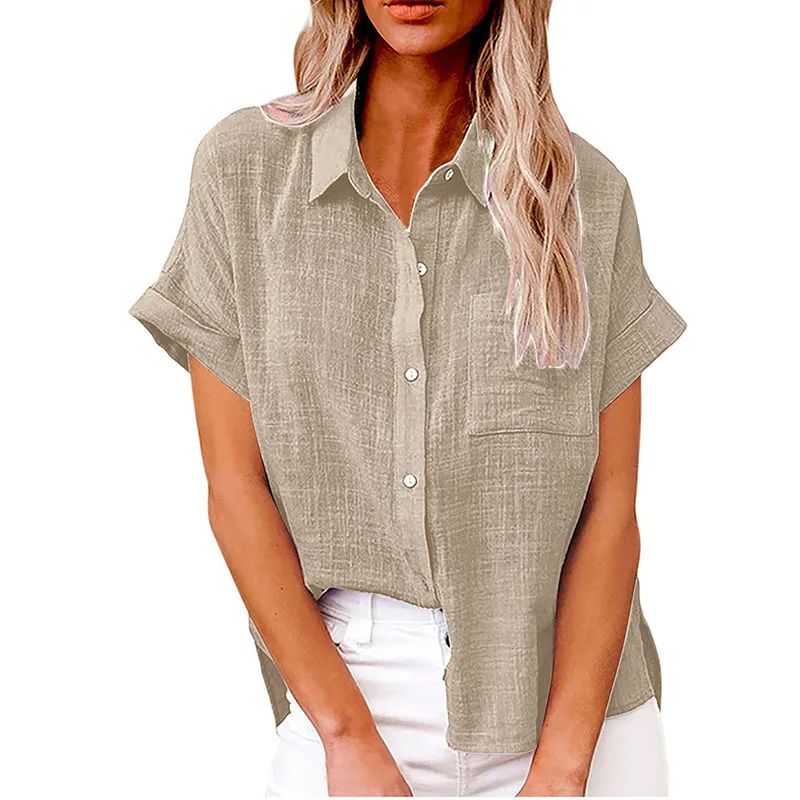 S753763aeab2e40258a69e8677fe5cac8r Solid Casual Loose Shirts For Women Summer Vintage Women's Oversized Shirts And Blouses Fashion Elegant Youth Female Tops Mallzona