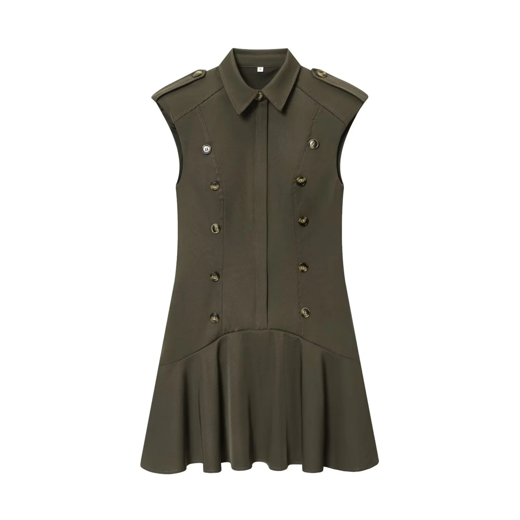 Women's Solid Double-Breasted Slim Short Dress Spring Summer Female Casual Lapel Sleeveless Dress Lady Trendy Elegant Mini Dress