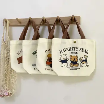 Borsa tote in tela a forma di orso per donna, graziosa mini borsa per il pranzo, borsa per la scuola, borsa regalo