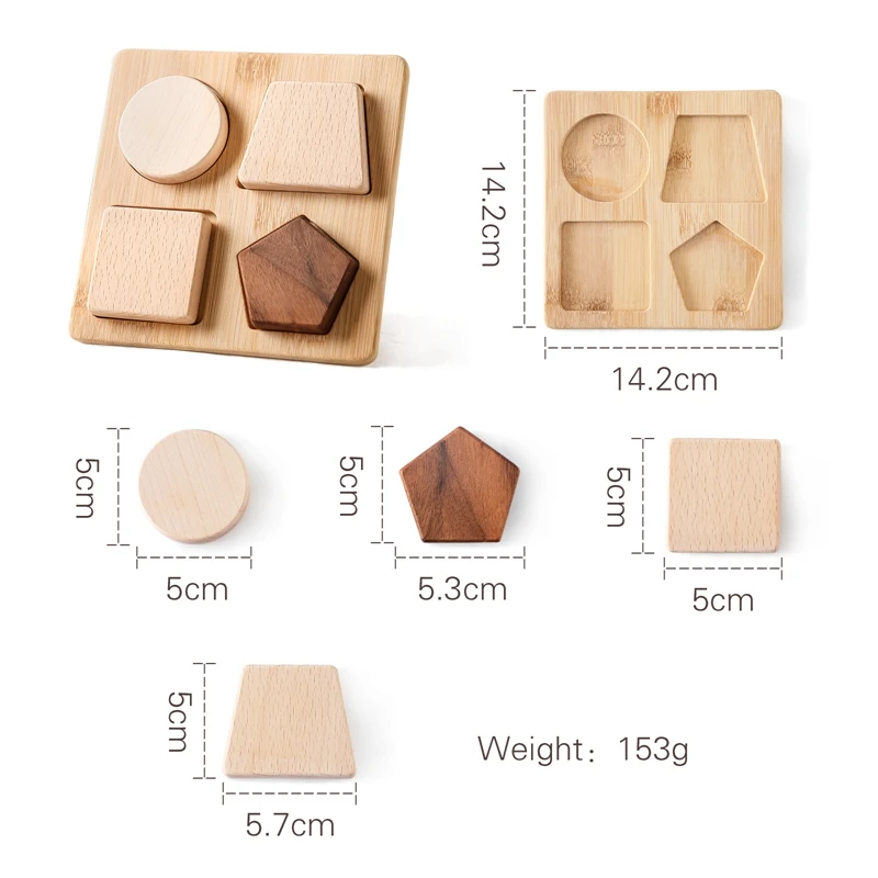 Kids Wooden Board Puzzle Toy Baby Safe Nature Wood Blocks Teether Toy Montessori Education Building Block Stacking Children Game