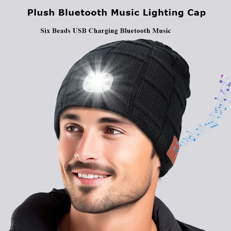 3in1 Unisex Wireless Bluetooth Music Hat Outdoor Sports Warm Bluetooth Headphones with LED Light Washable Rechargeable with Mic