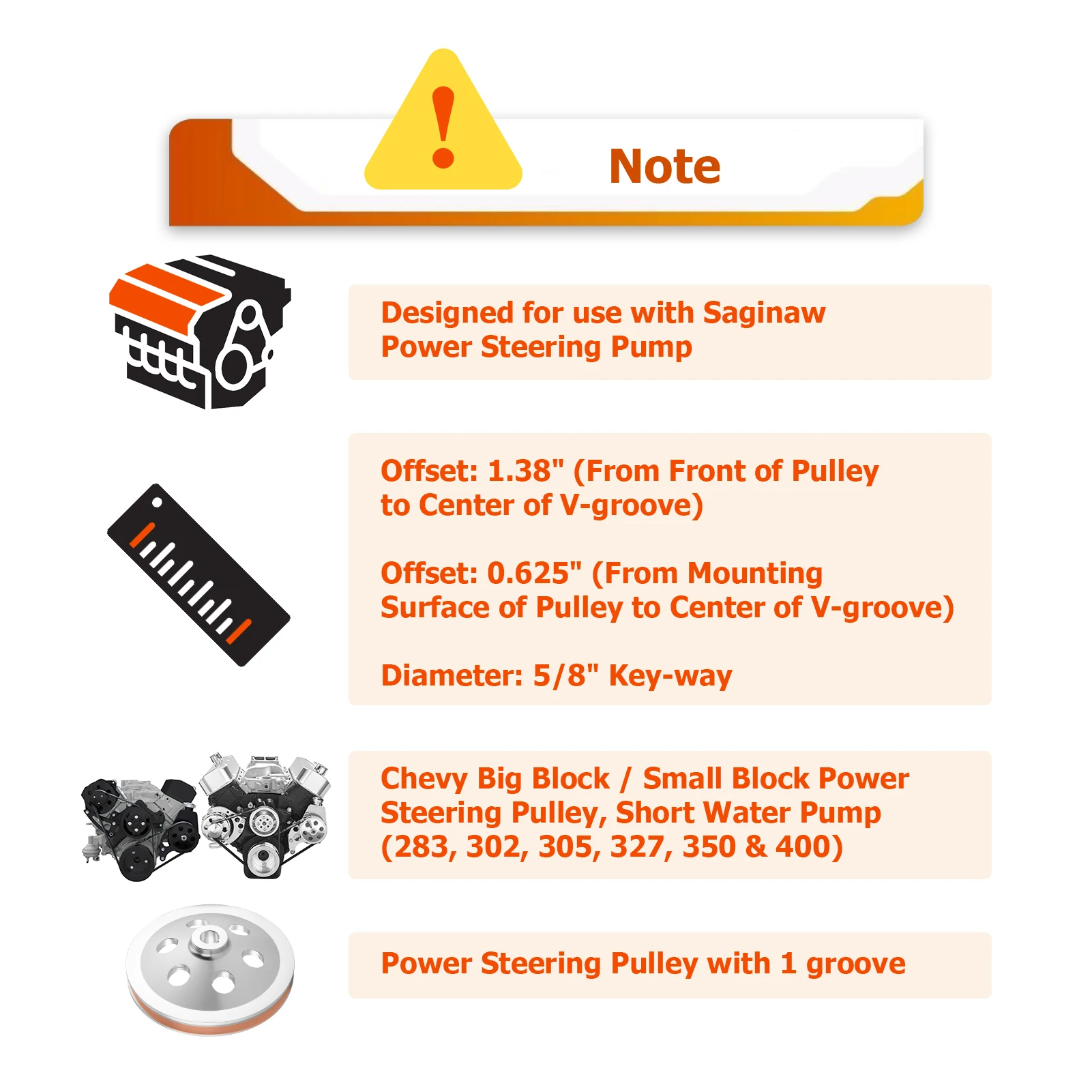 Bomba Dirección Polea única Reddi Parts Bomba De Dirección Asistida Saginaw  Para Chevy BBC/SBC - Color Negro, Con Polea De Ranura única Saginaw Power  Steering Pump, image size:1601x1601