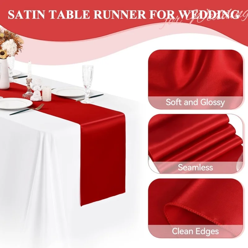 New 10-1PC Shiny Satin Banquet Wedding Table Runners Silk Ribbon Table Flags Party Hotel Event Decoration Christmas Home Dining 4