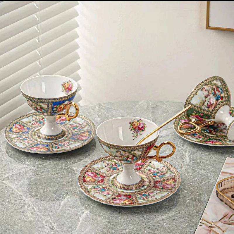 Ceramic Coffee Cup Set European Style Palace Style Character Coffee Cups and Dish Creative Art Ceramic Office Home Exquisite Coffee Mugs Gift Tableware