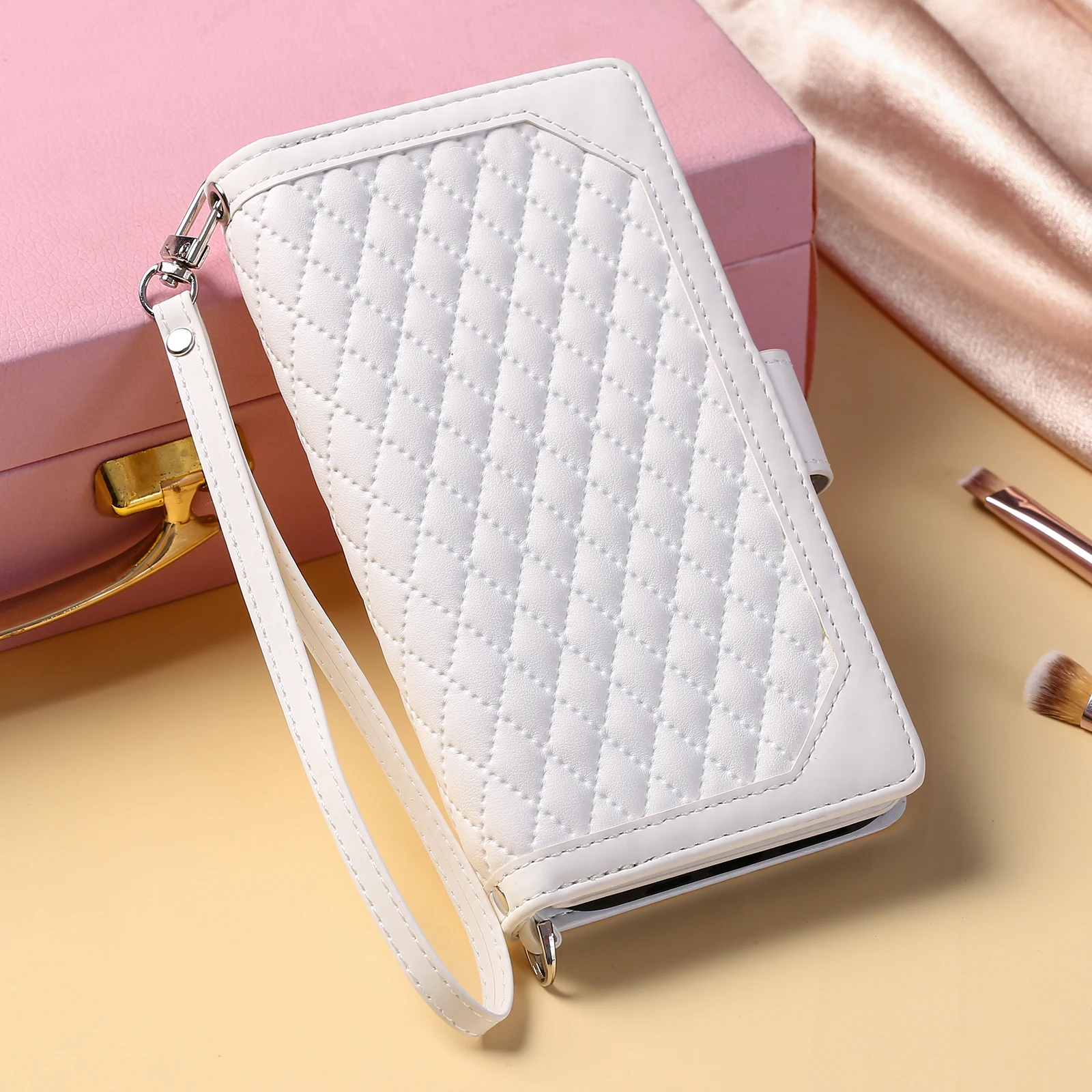 Fashion Zipper Wallet Case For Xiaomi Mi CC9E Flip Cover Multi Card Slots Cover Phone Case Card Slot Folio with Wrist Strap