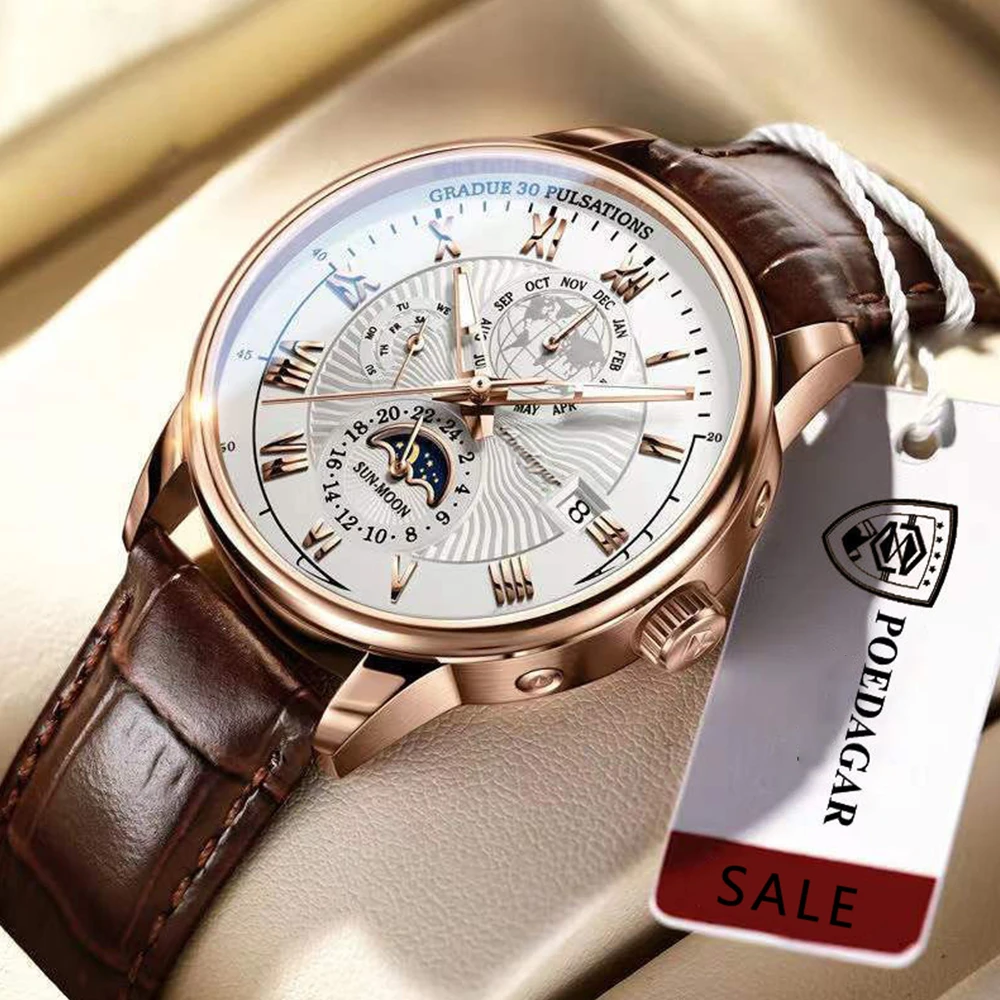 2022 New Men Watch Poedagar Fashion Luxury Leather Wristband Waterproof  Watches Complete Calendar Luminous Hands Quartz Clock - Quartz Wristwatches  - Aliexpress