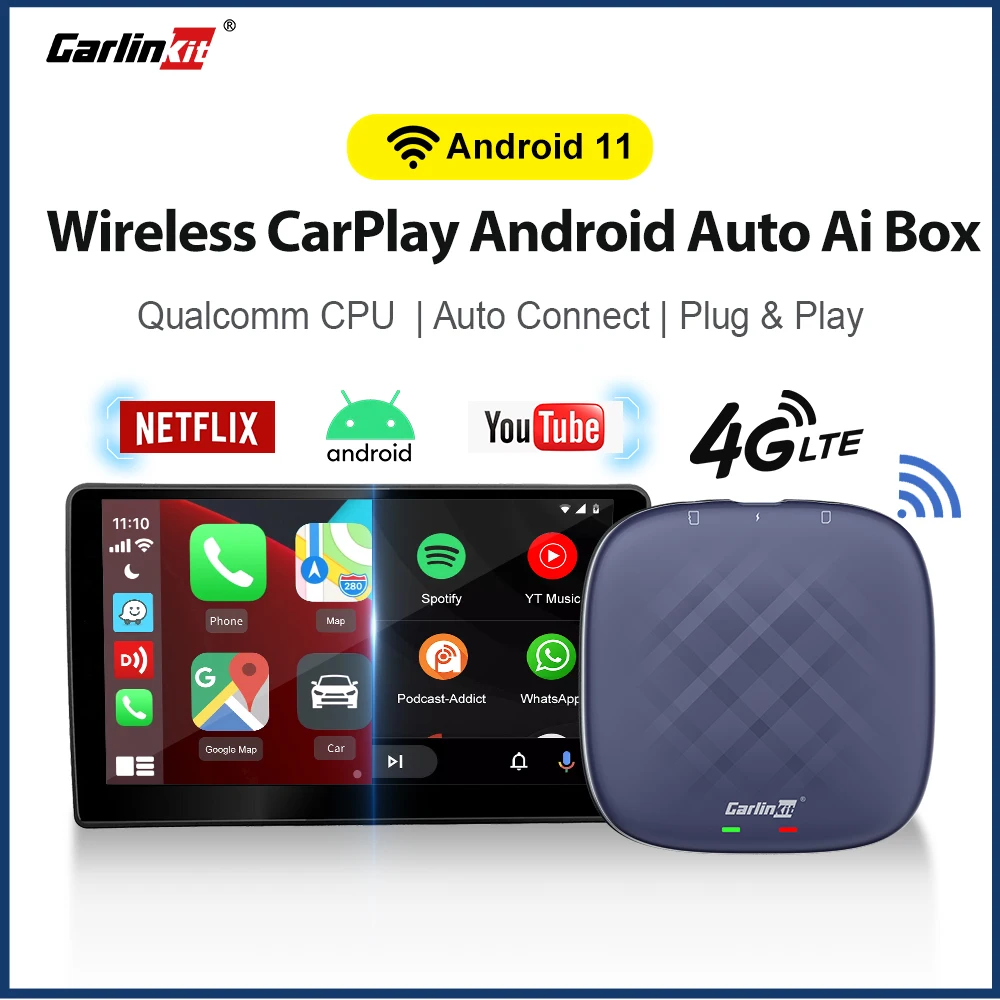 2022 Carlinkit Android 11 Carplay Ai Box Netflix Youtube Wireless
