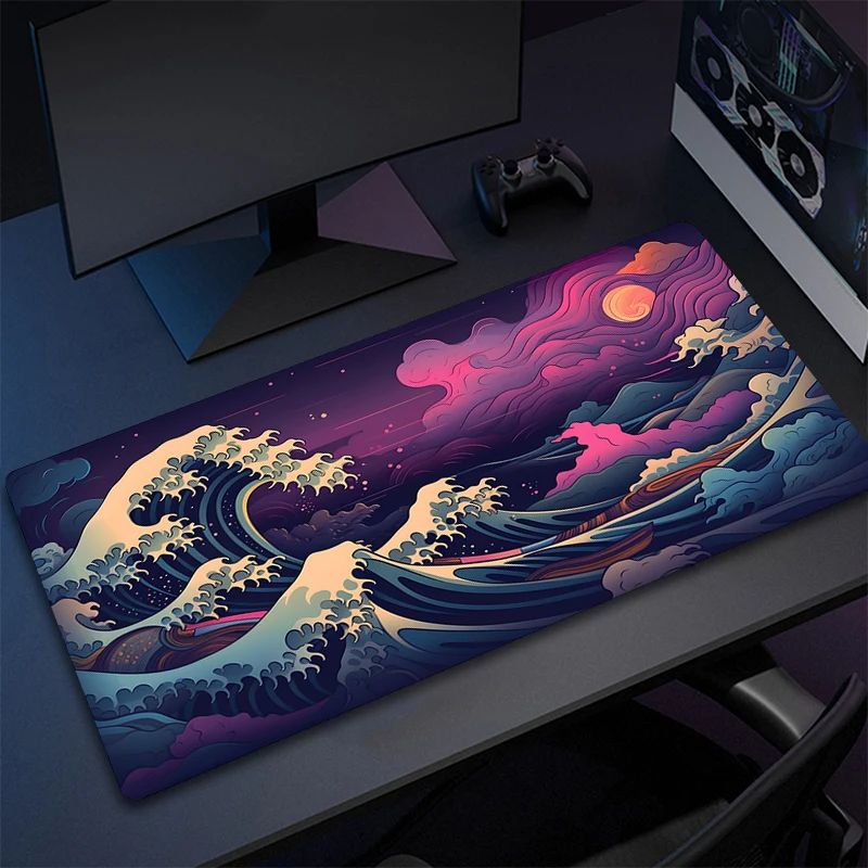 thumbnail image 1 of Nueva alfombrilla de ratón con impresión personalizada HD para PC, alfombrilla de ratón de goma con grandes olas de arte japonés, tapete de bloqueo en los bordes XXL, alfombrillas antideslizantes para, 1 of 4