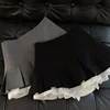 Ruffles Black Mini Skirt Women Korean Patchwork Pleated Skirts Japanese Kawaii High Waist All Match A Line Skirt New 1