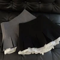 Ruffles Black Mini Skirt Women Korean Patchwork Pleated Skirts Japanese Kawaii High Waist All Match A Line Skirt New 1