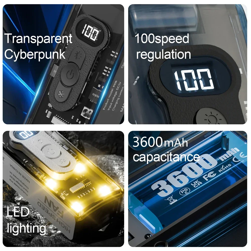 High Speed Folding Refrigeration Fan, Digital Display Mini Portable USB Charging Fan, 100-Speed Turbo Cooling Wind Handheld fan