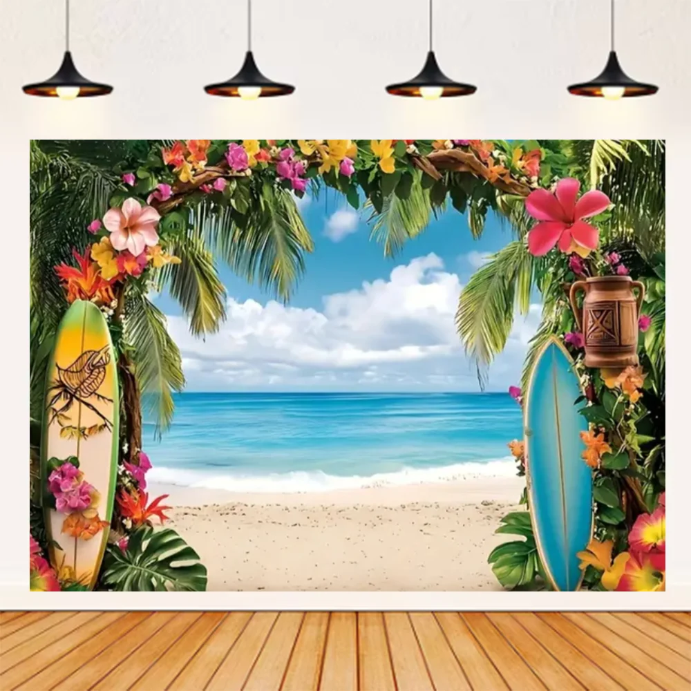Sommer Meer Strand Thema Hintergrund Palme Blauen Himmel Romantische Sonnenaufgang Meer Welle Fotografie Hintergrund Liefert Party Decor – Detail 3