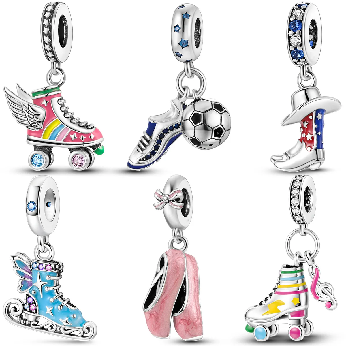 Silver Plated Sport Love Skate Shoe Dangle Charm Pendant