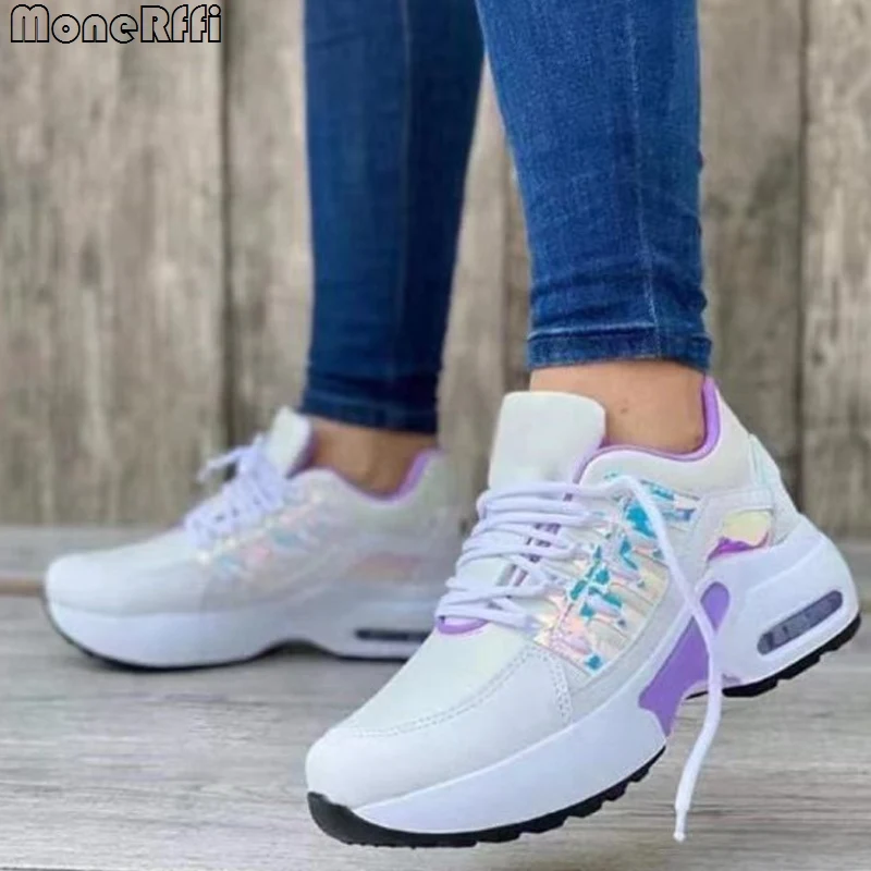 Women Spring Autumn Lace Up Wedge Platform Shoes 2022 Ladies Outdoor Fashion Air Cushion Casual Running Shoes - AliExpress