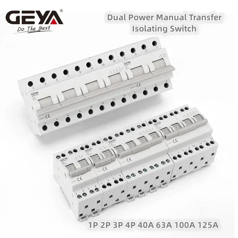 GEYA GYHO8 3P 4P 63A 125A 이중 전원 수동 전환 절연 스위치 인터록 회로 차단기 모듈형 전환 스위치