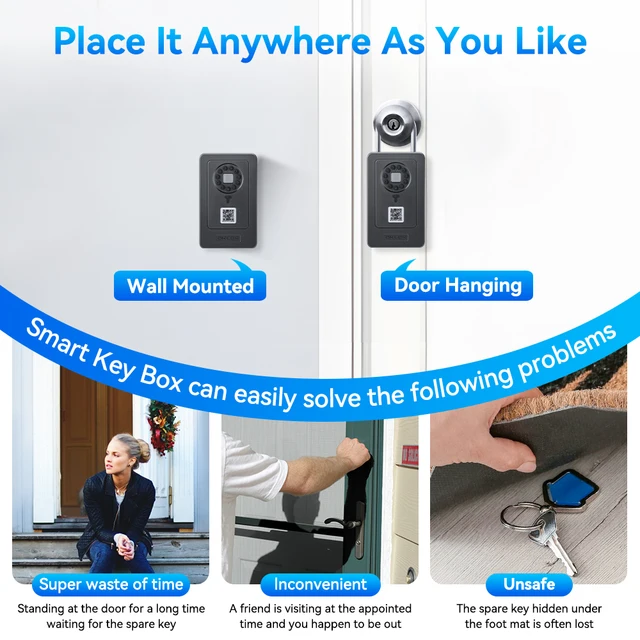 Bluetooth Key Box With Code Lock Wireless Smartlock Box Wall Mount Fingerprint App Digital Code Key Safe for Home Office 6