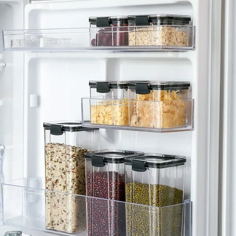 460/700/950/1300/1800ml Thick Sealed Storage Tank Transparent Square Dried Fruit Storage Box Kitchen Grain Storage Jar Container 5