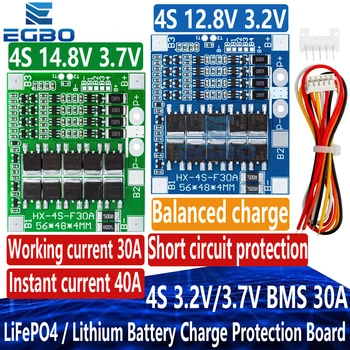 BMS-Scheda di protezione carica batteria al litio, 4S, 3,2 V, 3,7 V, 30 A, LiFePO4, 12,8 V, 14,4 V, 18650, 32650 batterie con bilanciamento