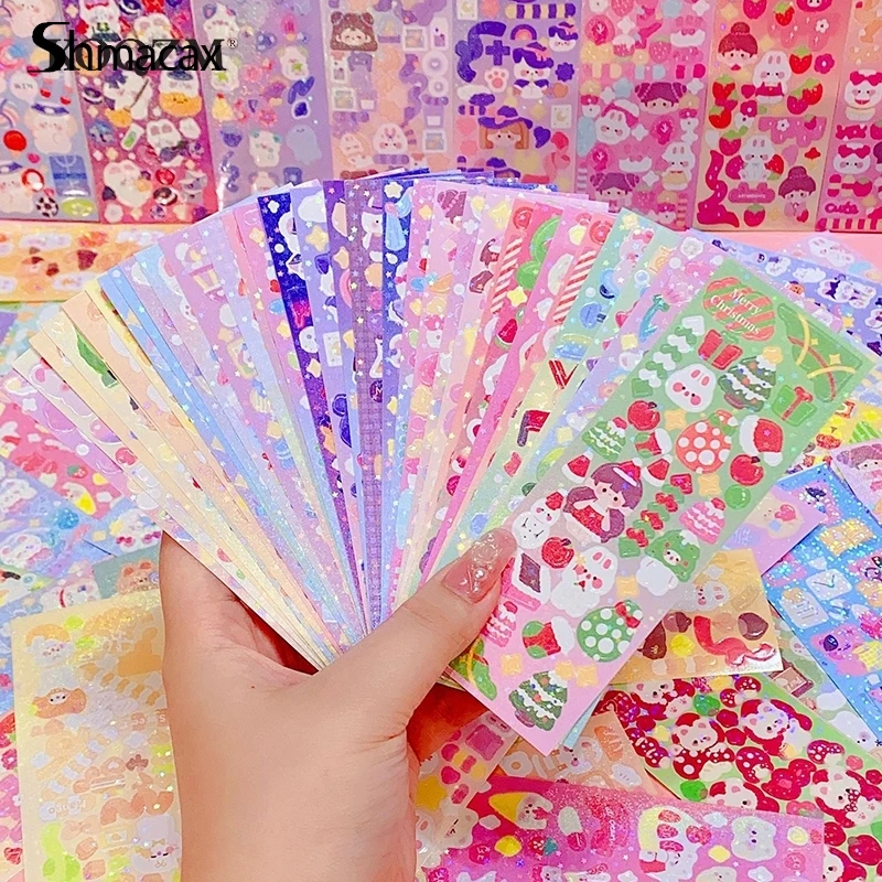 

10Pcs Kawaii Handbook Stickers Cartoon Collage Laser Sticker DIY Decorative Material Scrapbooking Stationery School Supplies