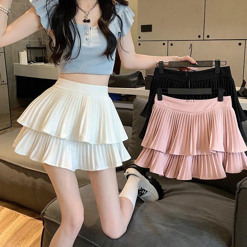 

Women's Double Layered Cake Pleated Skirt Summer New High Waisted A-line Short Skirts Fluffy Umbrella Short Dress