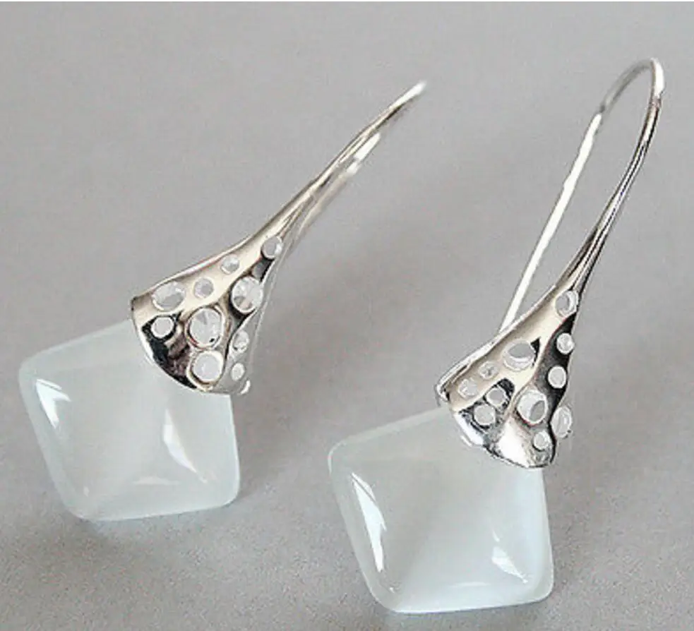 

Lady's unique 925 Silver white opal noble hook Earrings 11/2inch