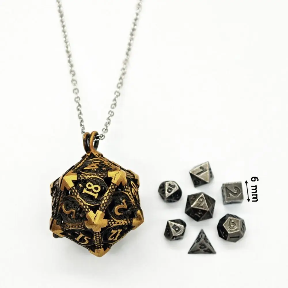 7Pcs Durable 6MM D20 DND Dice Gold Silver Bronze Keychain Pendant Metal Dice Hollow Mini Polyhedral Dice Party