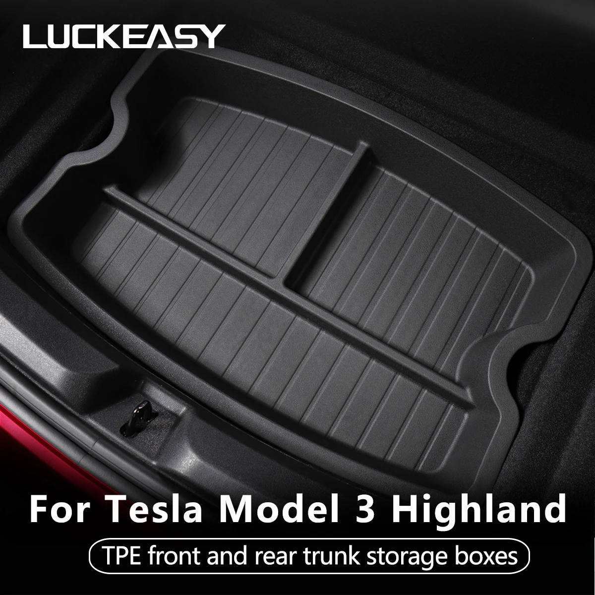 

LUCKEASY Rear Trunk Storage Box For Tesla Model 3 Highland 2024 Car Interior Accessories TPE Front Trunk Tray Storage Pad