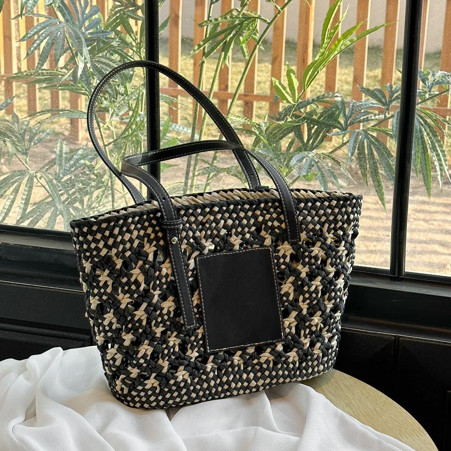 2025 Summer Straw Beach Basket Bag Fashion Women Rattan Shoulder Bag Large Capacity Woven Hand-made Handbag Female Purse Totes