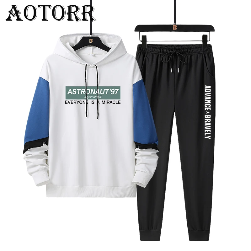 Спортивный костюм мужской из 2 предметов Повседневный пуловер с капюшоном и