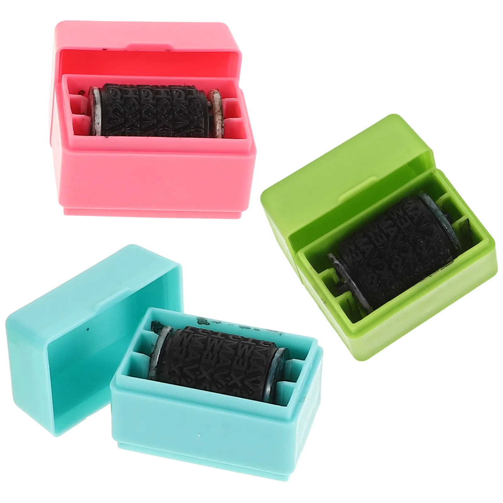 3Pcs 경량 휴대용 셀프 잉킹 롤러 스탬프 지저분한 코드 패턴 신원 도용 방지 신용 제공서 및 청구서 보호