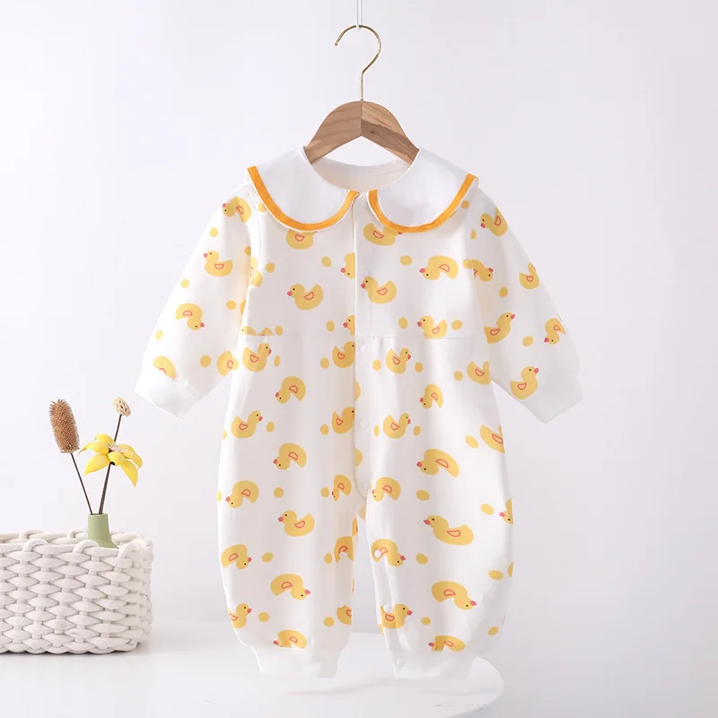 Baby Thin Outgoing Creeper Cartoon Print Cotton Bodysuit Bone Free Bodysuit Newborn Boys and Girls' Clothing Four Seasons