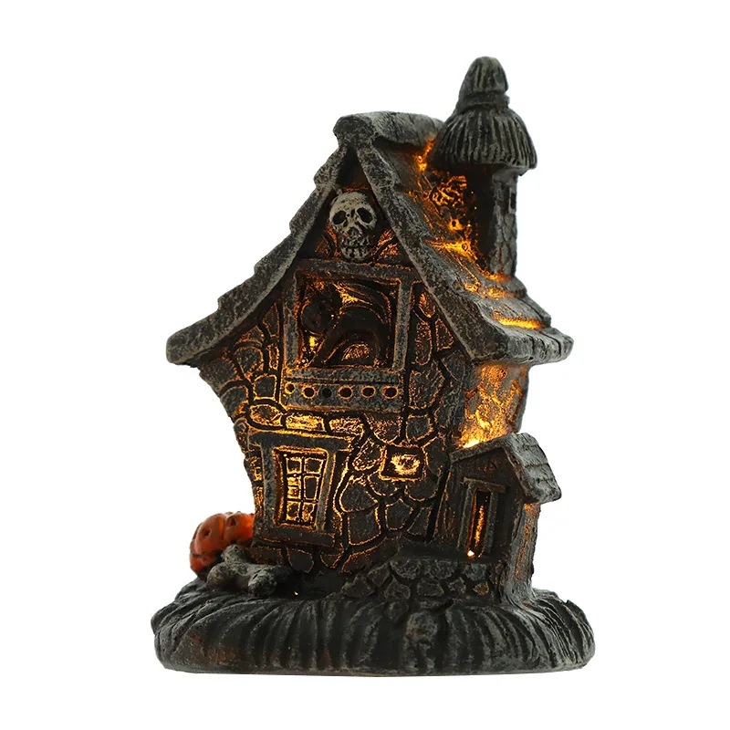 New Halloween Products Skull Haunted House with Lights Pumpkin Haunted House Small House Home Decoration Halloween Decoration