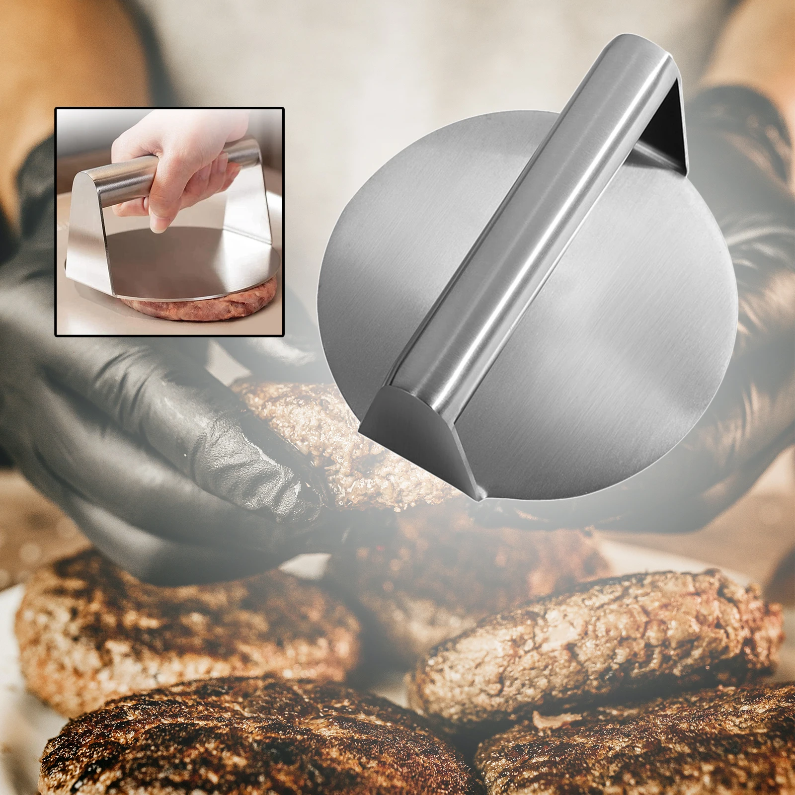 Stainless Steel Kitchen Burger Press Manual Nonstick Meat Smasher Barbecue Hamburger Press Patty Maker Tool Silver burger press