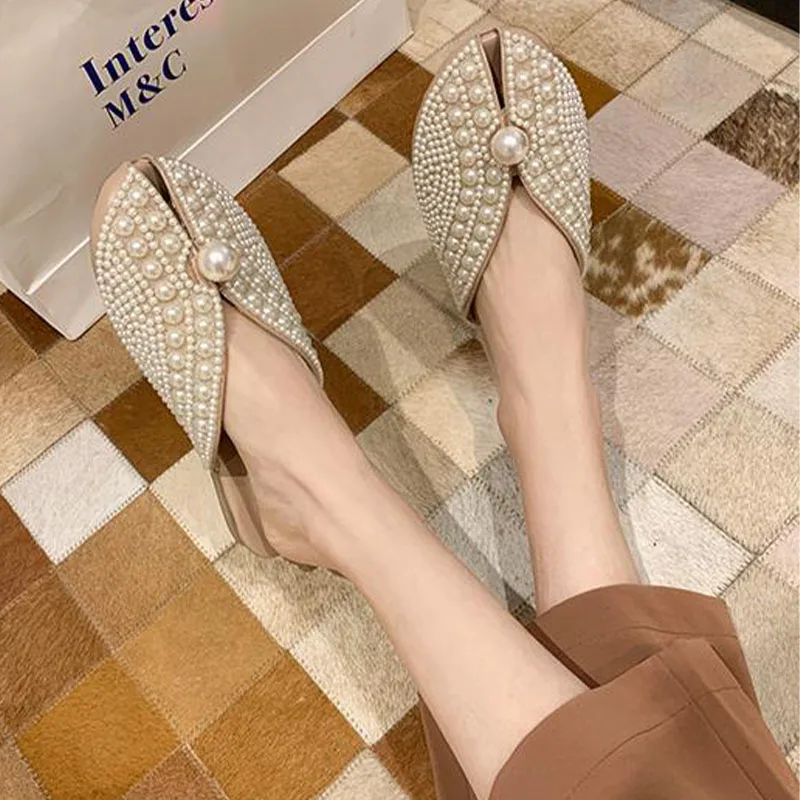 Square Toe Slippers Women Pearl Flats Slippers For Women Slides Mules Flat  Slippers Women Shoes Bow Knot Closed Toe Slippers - Women's Slippers -  AliExpress