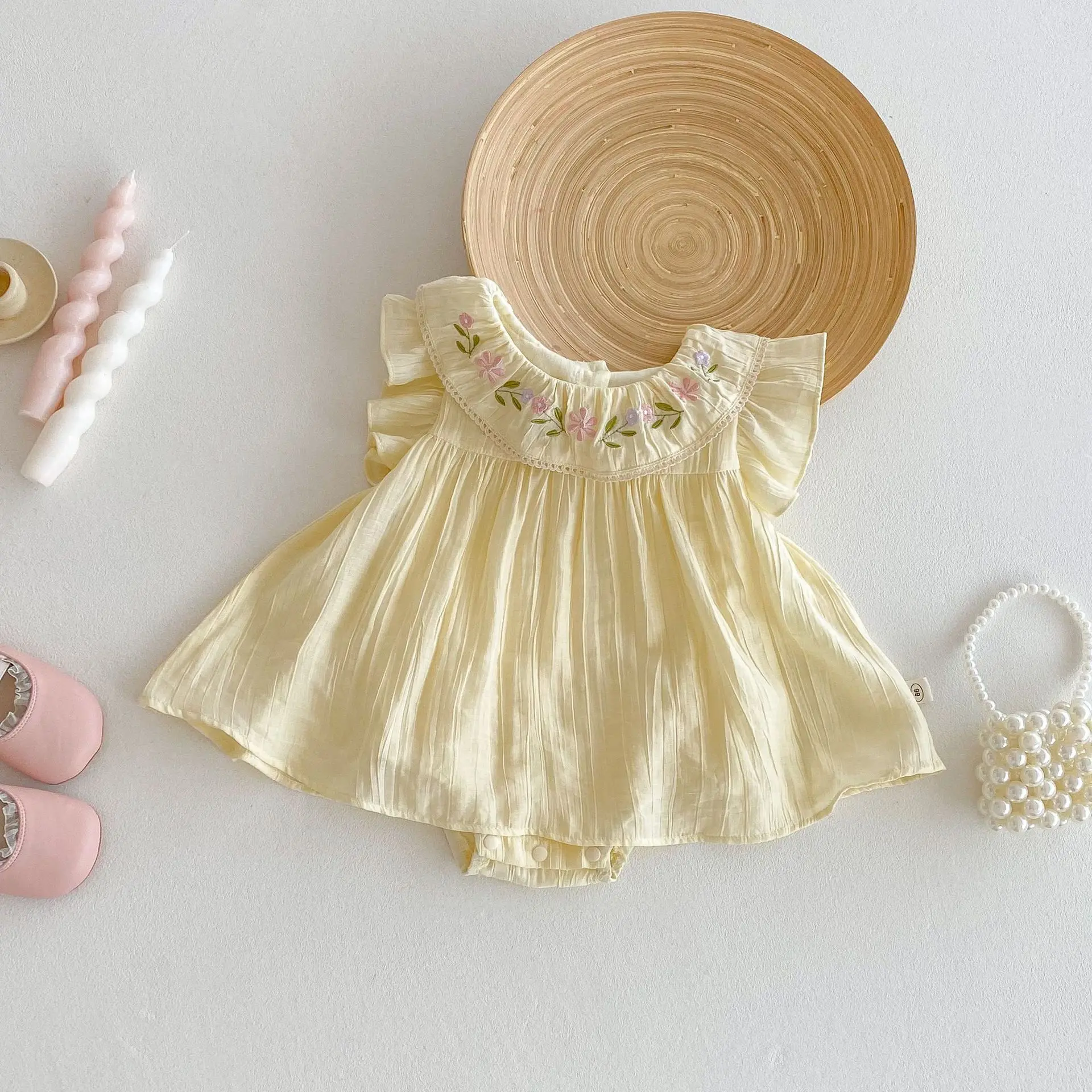 Cotton Baby Girls Embroidery Bodysuit Summer Onesie