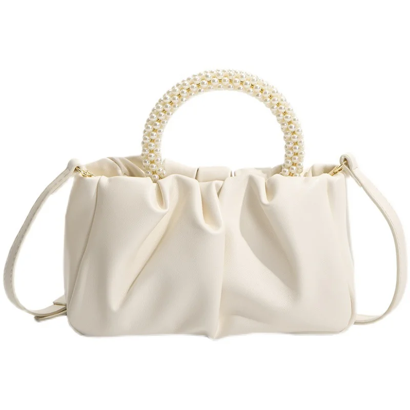 Handbag Shoulder Bag Solid Color Trend Elegant Design Pleated Beaded Crossbody Bag Cosmetics Purse Mini Storage Bags Phone Pouch