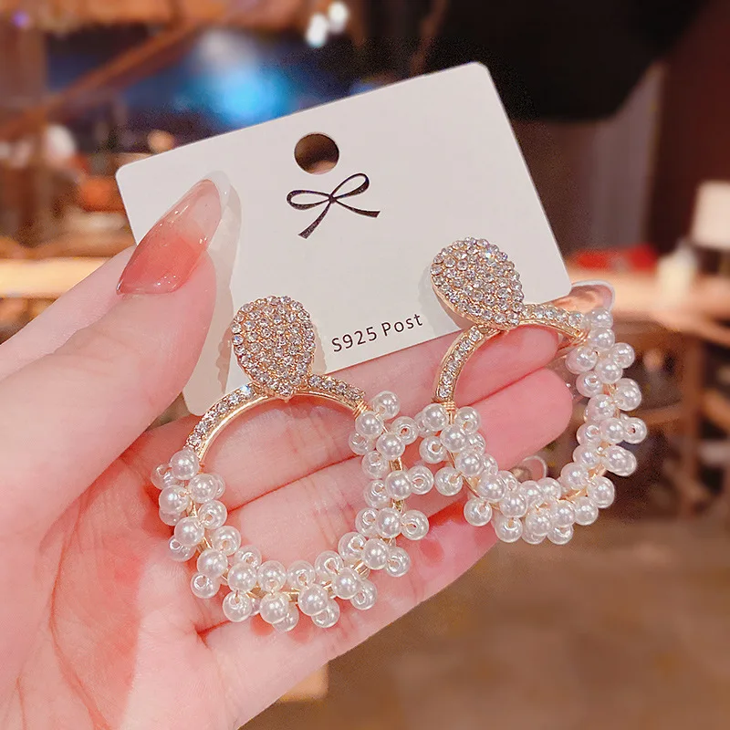 2022 New Fashion Zircon Round Dangle Drop Korean Earrings For