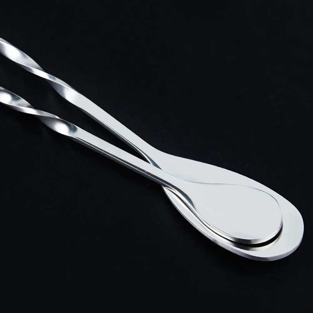 cocktail muddler cocktail spoon Stainless Steel Mixing Stirrin Spoon Fork Cocktail Bar Spiral Pattern Drink Shaker Muddler Stirrer Twisted Fork Spoon Two in One