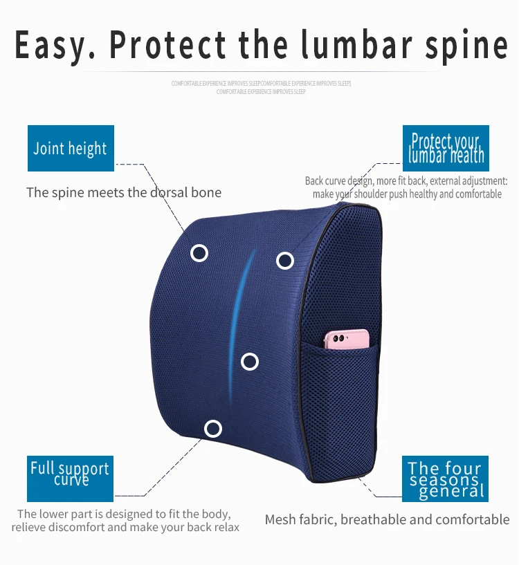 3D Car Lumbar Support Cushion Memory Foam Waist Pillow Soft Cozy Seat Back Cushion For Protect Lumbar Cushion Chair Sofa Office