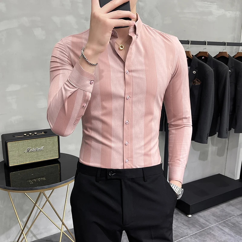chinese dress ladies Spring And Autumn Men'S Long Sleeve Shirt Korean Slim Shirt Men'S Soci   Raymana