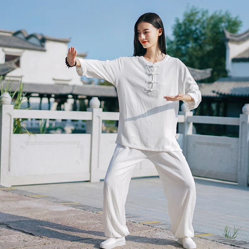 

Women Martial Arts Tai Chi Yoga Suit Cotton Linen Chinese Traditional Sweatshirt Loose Pant Outfit Kungfu Casual Workout Clothes