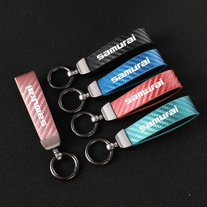 Car Carbon Fiber Leather Rope Keychain Key Ring For Suzuki Samurai Car Accessories