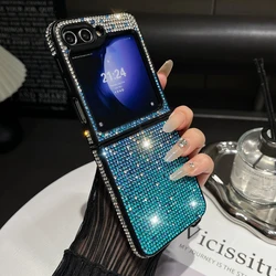 Luxury Glitter Diamond Gradient Rhinestone Bling Shockproof Hard Case Cover for Samsung Z Flip 5 (BlueZS)