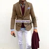 2022 Elegant Fashion Men's Tweed Blazers Set Slim Fit Single Breasted Multiple Pockets Costume Homme Tuxedo 1