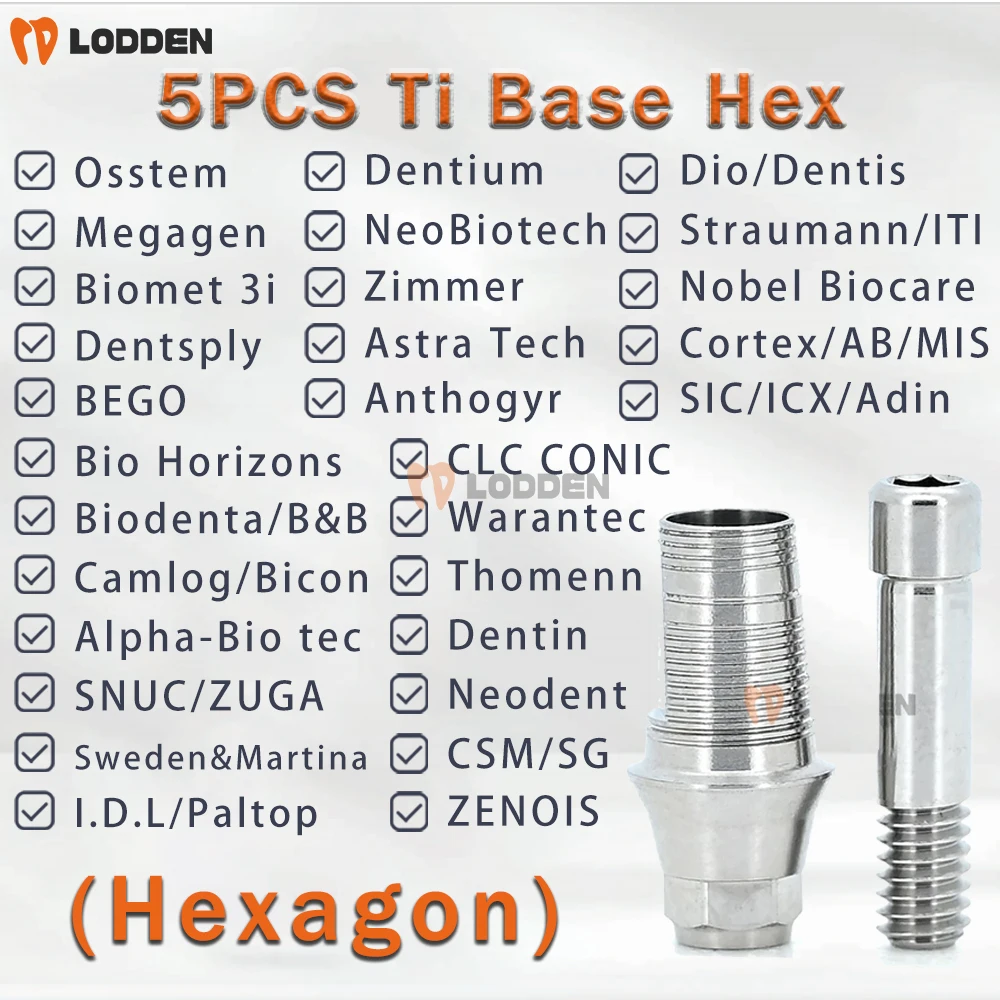 5PCS Dental Ti Basis Hex für Osstem/Dentium/DIO/Megagen/NeoBiotech/Straumann/Nobel Biocar/Zimmer/Biomet3i mit EXO 3Shape Library