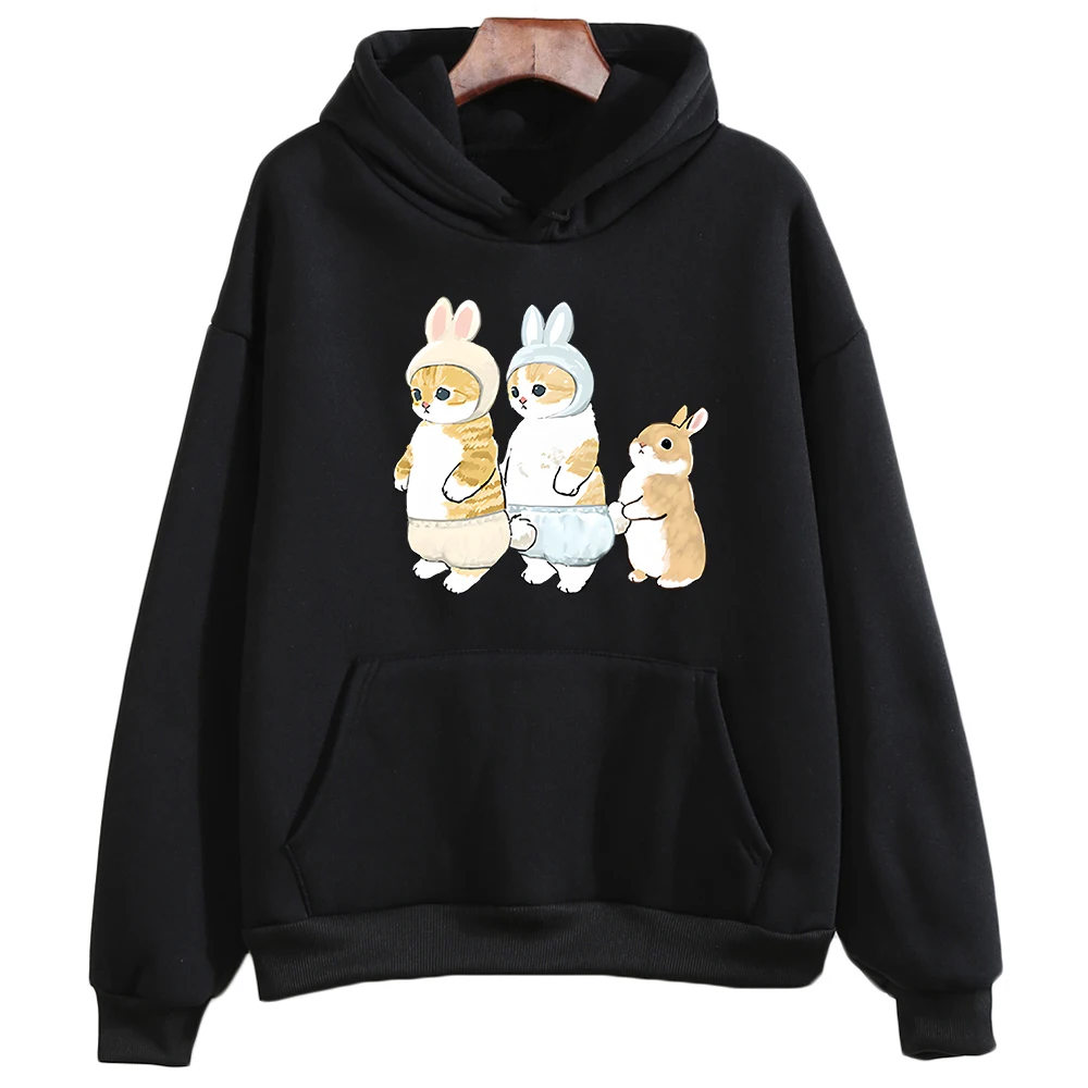 

Rabbit and Cat They Followed One Another Oversized Hoodie WOMEN Kawaii/Cute Cartoon Long-sleeved Sweatshirt Aldult Autumn/Winter
