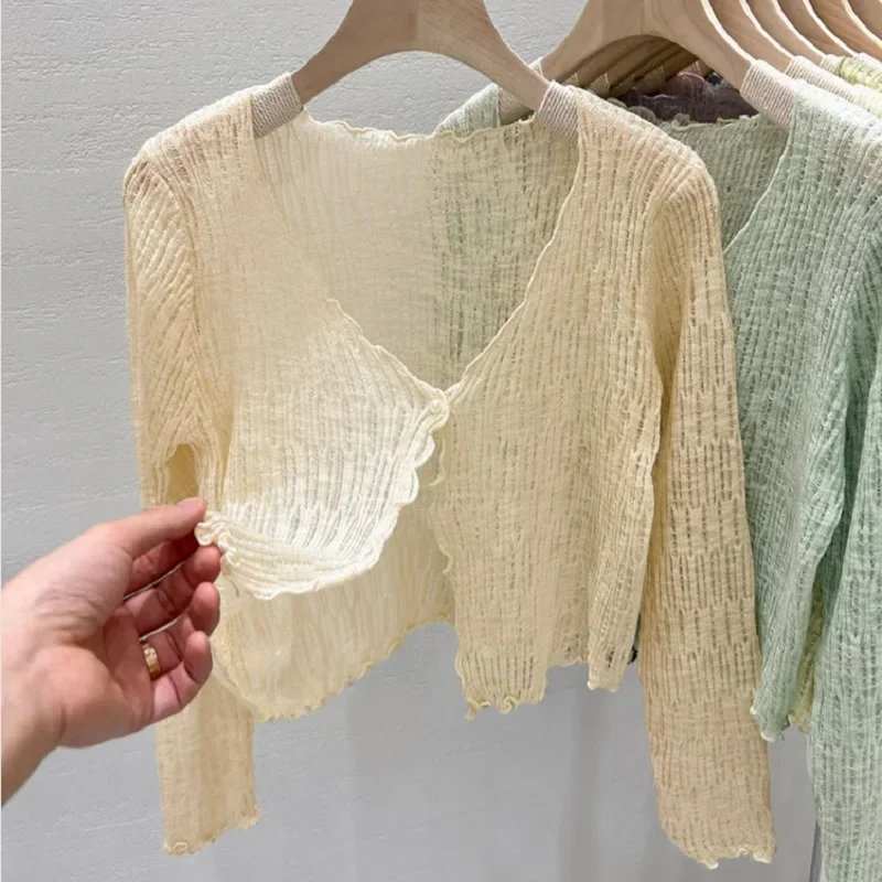 Summer Outwear Sunscreen Cover Up Top Shawl Knitted Cardigan for Women