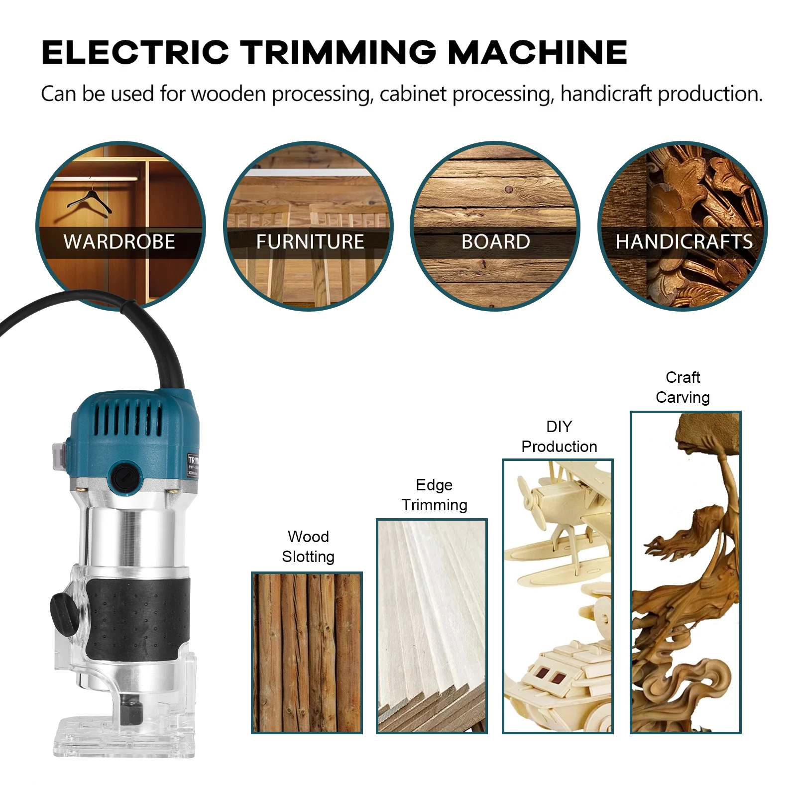 220V Elektrischer Laminatfräser 40000 U/min Variable Geschwindigkeit Handgeführte Fräsmaschine mit Aluminiumgehäuse 15-teiliger Fräser – Detail 4