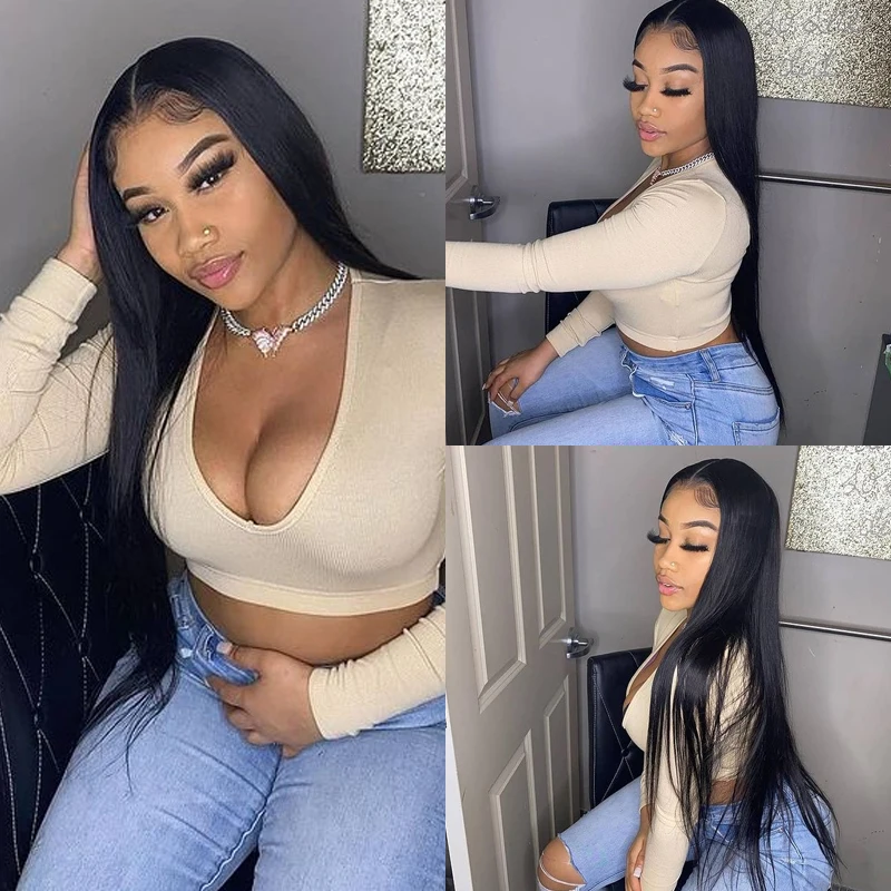 30 40 Inches Bone Straight HD Lace Front Human Hair Wigs For Women Pre Plucked 13x6 Lace Frontal Wigs 360 Brazilian Closure