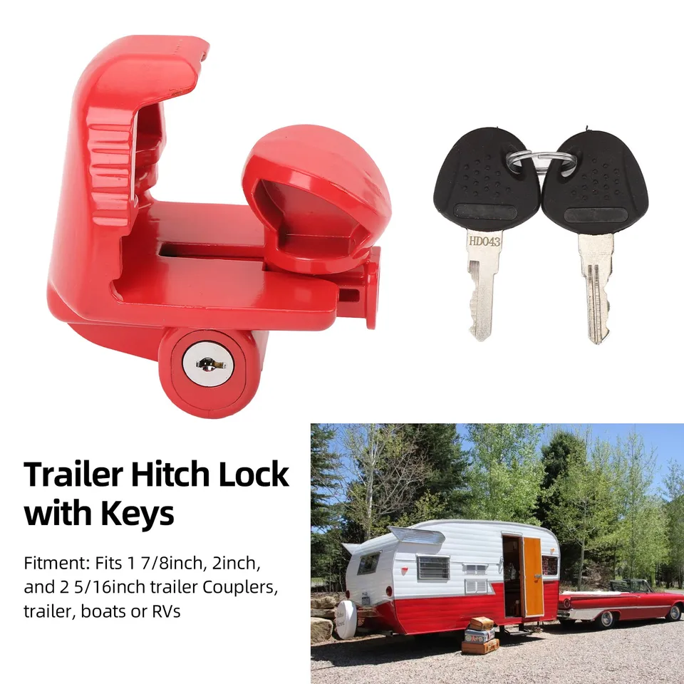 Trailer Tongue Coupler Lock For 2 5/16" Couplers – Heavy Duty Anti-Theft Lock For RV, Boat, Utility Trailers, Red - View #9